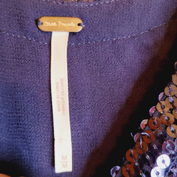 Free People Night Fever blue all over sequin top size medium Retro Glam Holiday - Picture 3 of 12